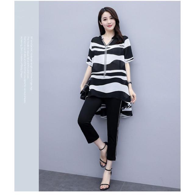 セットアップ レディース 春夏 オシャレセットアップ 半袖Tシャツ七分丈パンツ シフォン 大きいサイズ2点セット カジュアル 韓国風 通勤 40代 セットアップ レディース 春夏 オシャレセットアップ 半袖Tシャツ七分