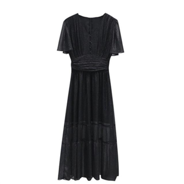 大人優美なラインが実現する繊細プリーツフレアー/ワンピース スリット