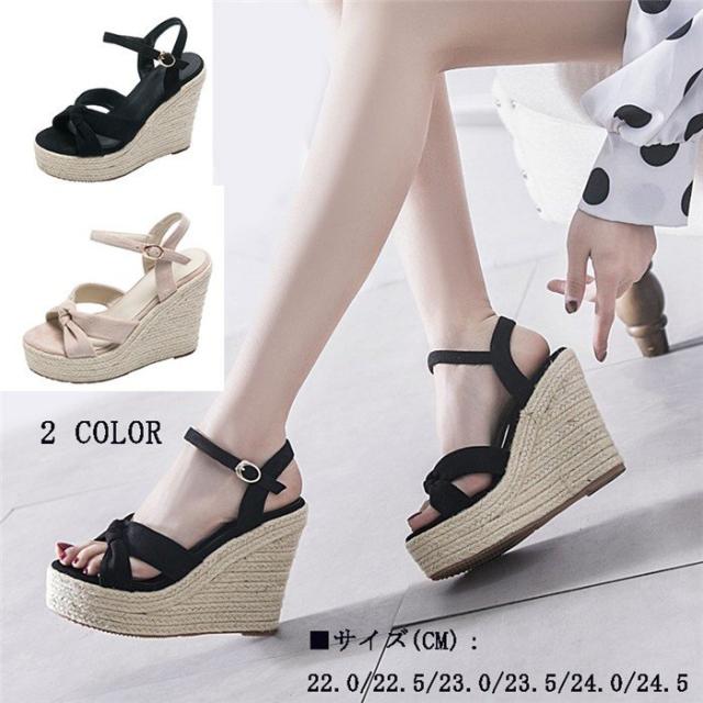 ウェッジソール ハイヒール 厚底 ミュールサンダル エスパドリーユ 黒 ベージュ ヒール12cm レディース ウェッジソールサンダル 厚底 ヒールサンダル