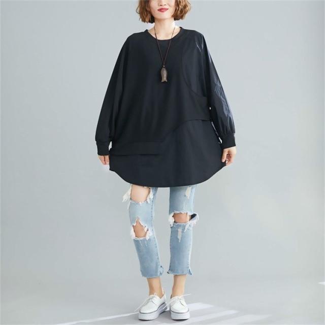 トップス パーカー 長袖tシャツ tシャツ プルオーバー レディース チュニック 長袖 Uネック スプライス 体型カバー ゆったり 無地 シンプル ウ トップス パーカー 長袖tシャツ tシャツ プルオーバー