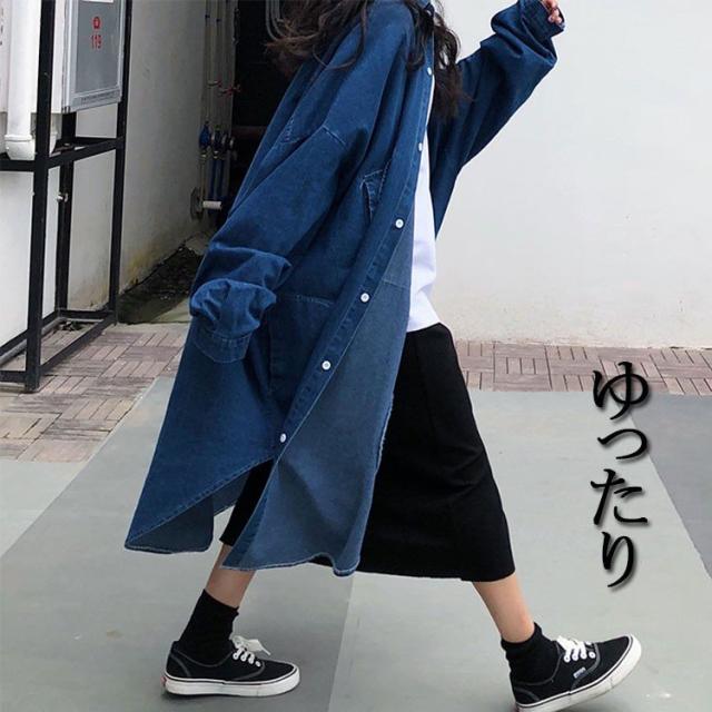 デニムコート トレンチコート コート レディース ロングコート ロング丈 マキシ丈 Aライン デニム 長袖 体型カバー ゆったり 前開き シンプル カジュアル風 秋 デニムコート コート マキシ丈 トレンチコート レディース ロング丈 A