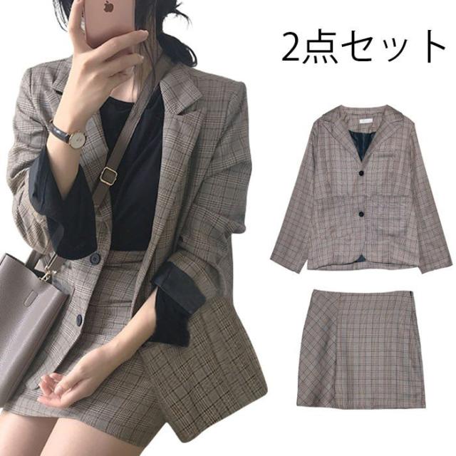 ブリットチェック レディース 2点セット 上下セット チェック柄 コート+スカート チェスターコート ショートスカート シンプル 大人らしい こなれ感 夏新作