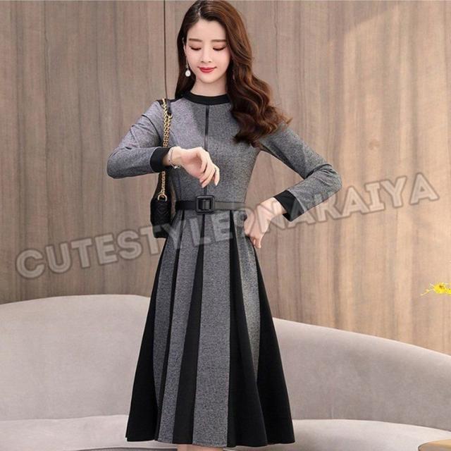 ワンピース レディース きれいめ ニットワンピース ミディアム丈 長袖