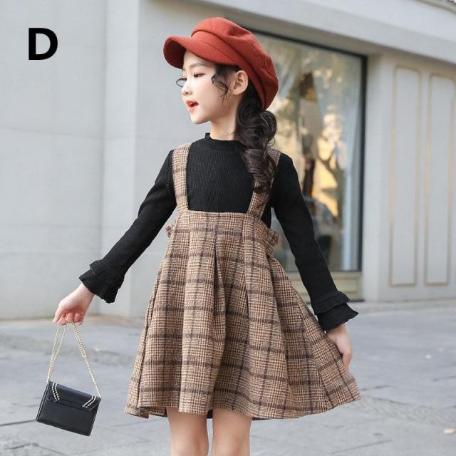子供服 女の子 セットアップ 春秋冬 無地長袖＋チェック柄