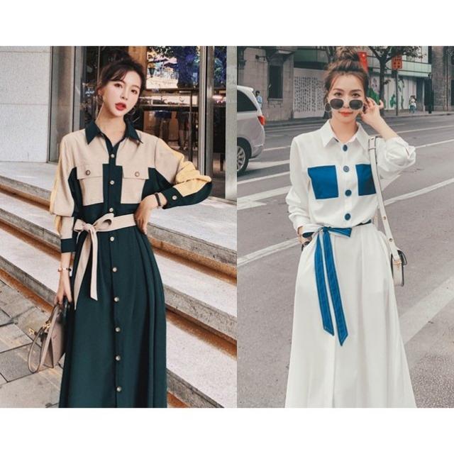 シャツワンピース レディース 春 きれいめ フォーマルワンピース トップス Aライン ロング丈 ハイウエスト 長袖 二次会 通勤 OL 着痩せ 大きいサイズ ゆったり