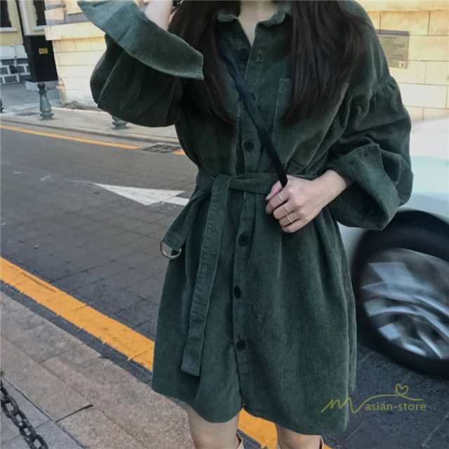 ドッキング ワンピース コーデュロイ シャツ ミニ丈 シースルー袖 ドッキングワンピース レイヤード風 Aライン ミニ