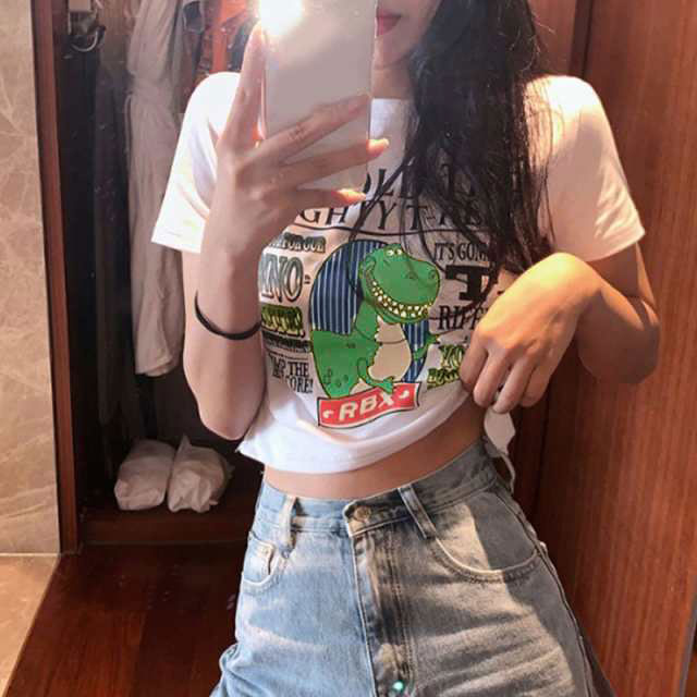 Tシャツ レディース タイト ショート丈 半袖 夏 トップス へそ