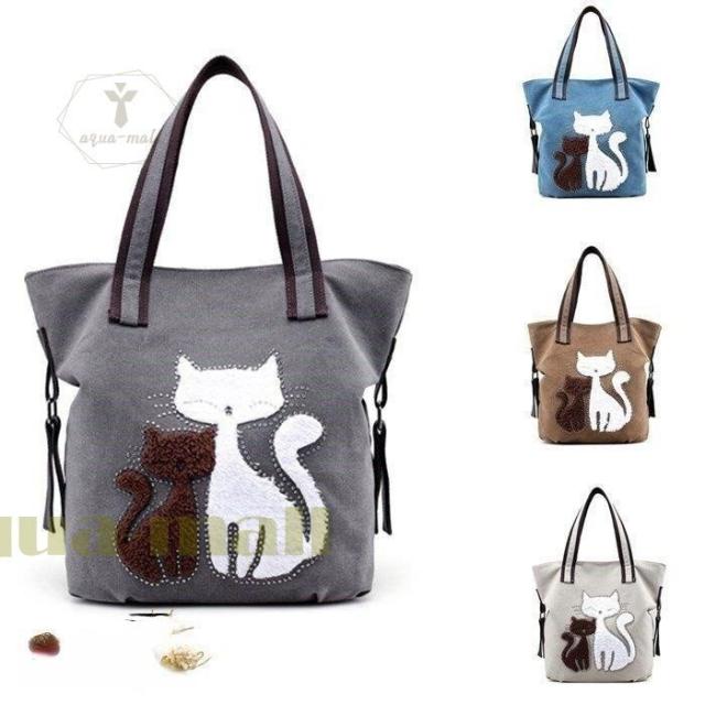 トートバッグ レディース ハンドバッグ 大容量 手提げ ショルダーバッグ キャンバスバッグ 帆布 カバン 肩掛け 大容量 A4収納 キャンバス 通勤 通学 鞄 ネコ柄