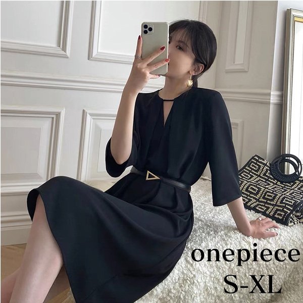 ワンピース レディース 夏 半袖 きれいめ ロング フォーマル ゆったり オフィス Vネック 通勤 OL 30代 40代 着痩せ おしゃれ 結婚式 Aライン フレア 2021 50代