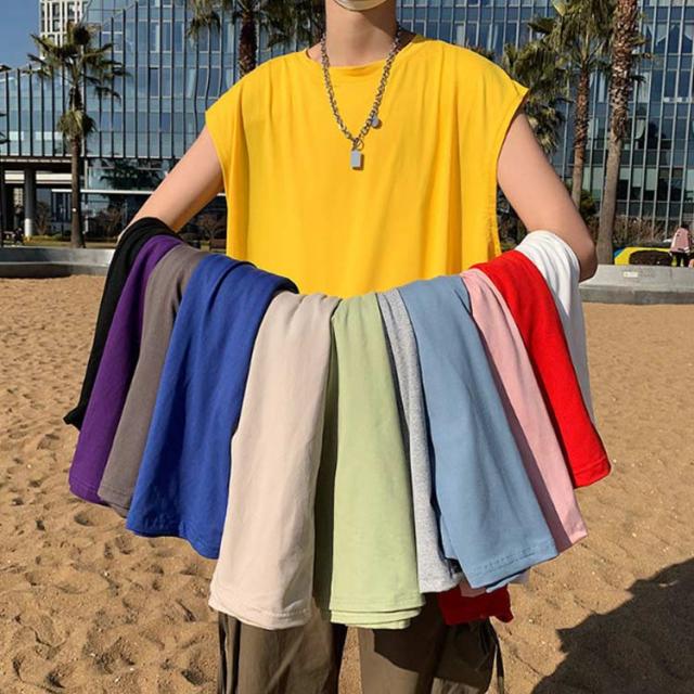 ストリート ルーズ タンクトップ 2色 袖なし Tシャツ 夏 cr9665 ノースリーブ Tシャツ メンズ ルーズ タンクトップ ベスト