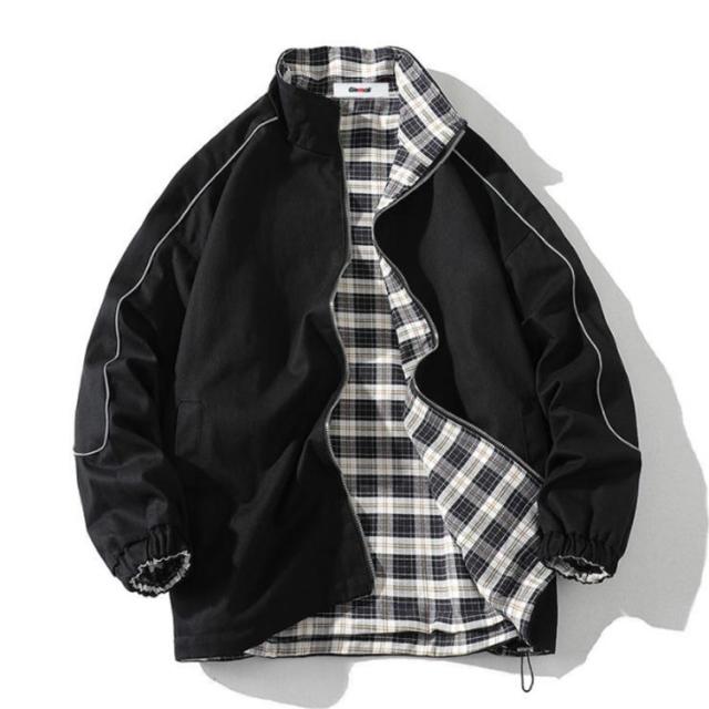チェック柄 ストリート リバーシブル アウター 【送料無料】ナイロン