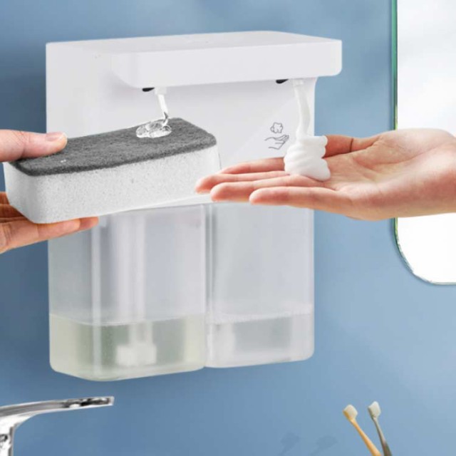 ソープディスペンサー 泡 液体 自動 ダブルヘッド 600ml 片方300ml ハンドソープ 食器洗剤 高感度センサー 詰め替え 手洗い キッチン対応