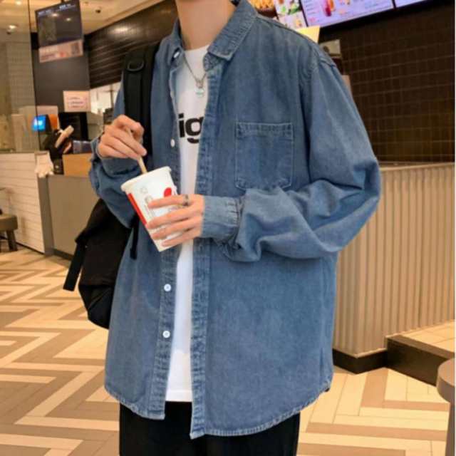 デニムシャツ メンズ 長袖 大きいサイズ M L LL ゆったり