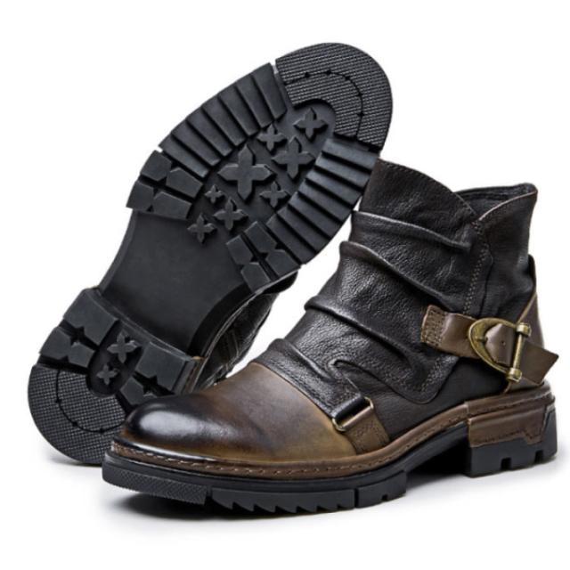 サイドジップ ブラウン 本革 2タイプ 革靴 エンジニアブーツ 裏起毛