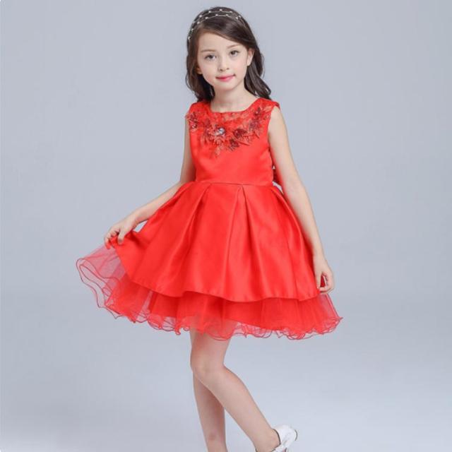 子供ドレス 100 結婚式 フォーマル 女の子用 チュール レッド 赤 140
