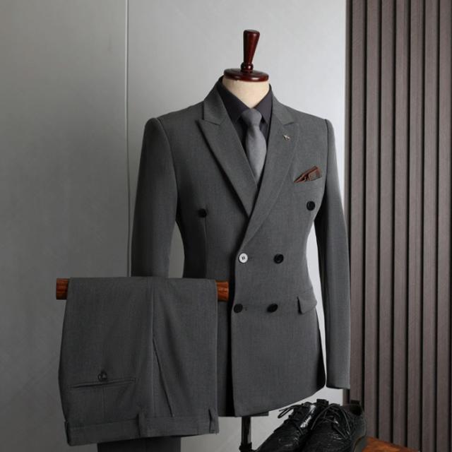 上下2点セット 紳士 スーツ 出張 新作 服 秋 上下セット ズボン スリーピース メンズ ダブルブレスト 春 結婚式 冬 ダブルスーツ セットアップ ドレスコートフォーマル 面接 スリム ビジネス 仕事 大きいサイズ 両前 冠婚葬祭 ビジネススーツ_4