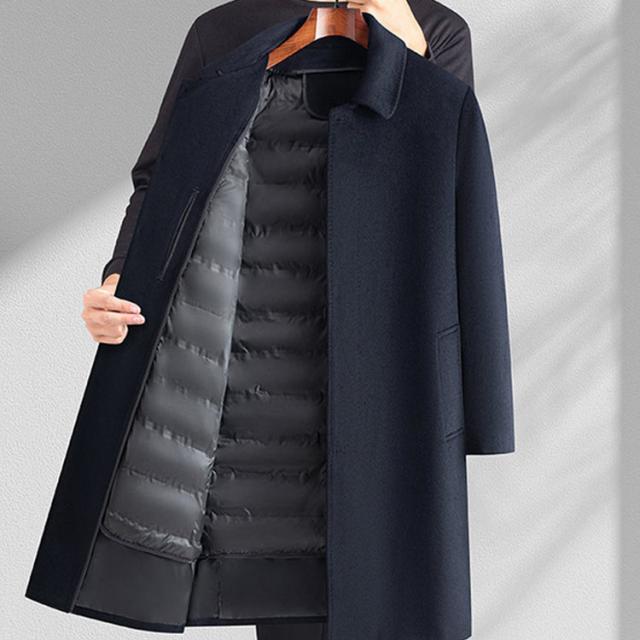 M-4XL 防寒 ロング ロング丈 メンズ チェスターコート ウール混 厚手 通勤コート ダックダウン 防寒着 ウールコート ダウンジャケット 暖かい M-4XL 冬服 インナー付き 脱着可 アウター 細身 スリム 紳士 通勤_1