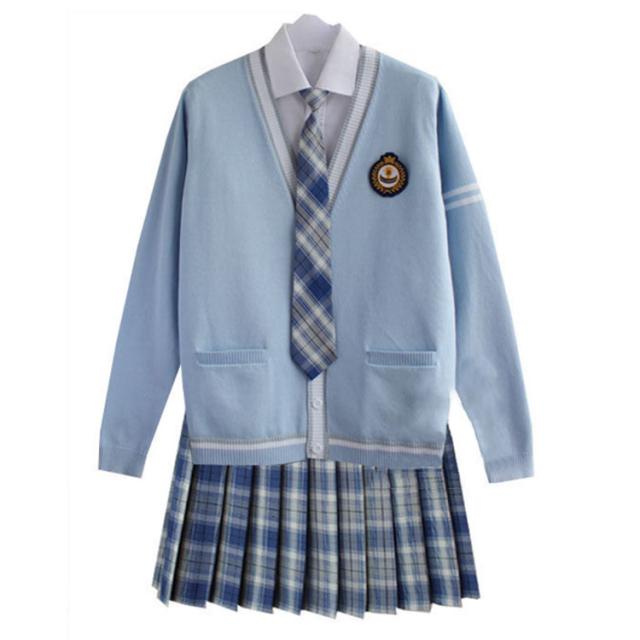 スクールスーツ シャツ 女子高生 全20タイプ 長袖 5点セット カーディガン ネクタイ プリーツスカート 上下セット コスプレ ワッペン 学校制服 女の子 年間使いやすい 制服 学生服 高校 中学 通学 発表会 JK制服の通販は