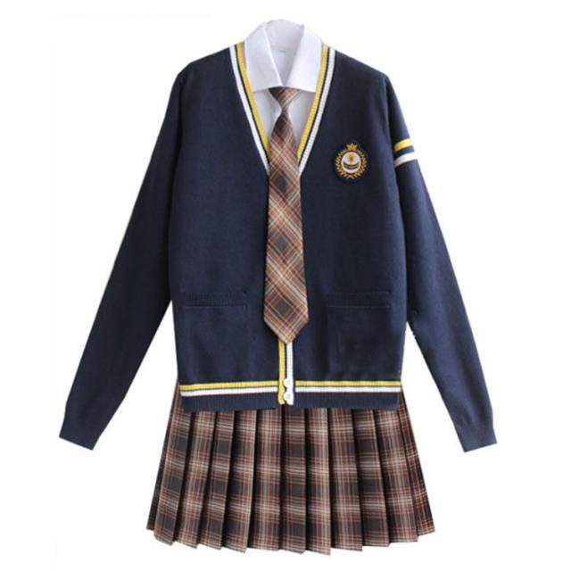 スクールスーツ シャツ 女子高生 全20タイプ 長袖 5点セット カーディガン ネクタイ プリーツスカート 上下セット コスプレ ワッペン 学校制服 女の子 年間使いやすい 制服 学生服 高校 中学 通学 発表会 JK制服の通販は