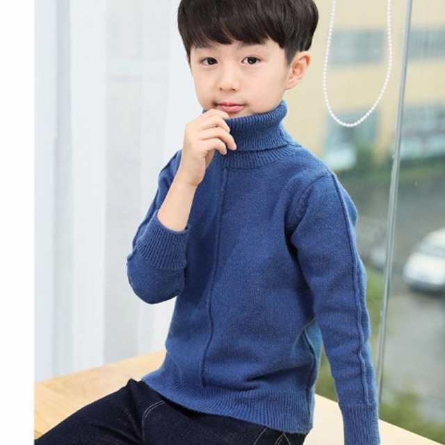 タートルネック セーター 男の子 長袖 ニットトップス 無地 子供