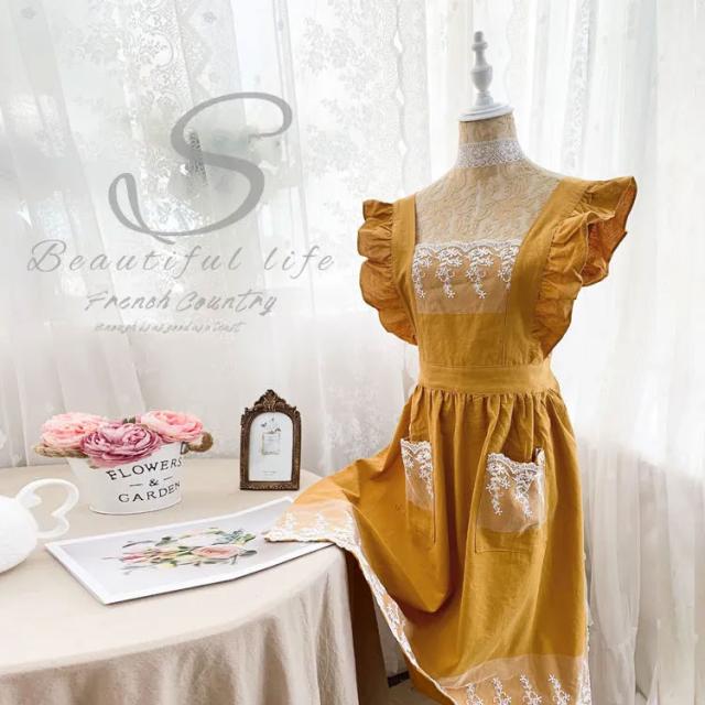 バッククロスワンピースみたいなロングエプロンドレス バッククロス