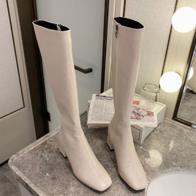 ブーツ チャンキーヒール センターシームロングブーツ ロング