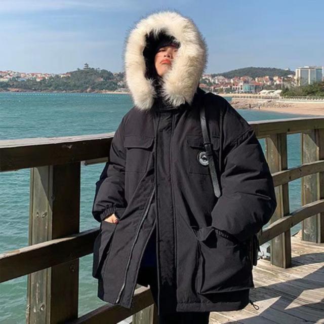 レディース 中綿コート フェイクダウンジャケット ファー付き ブラック  