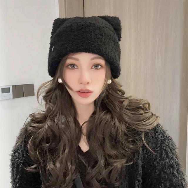 ネコ耳 帽子 耳付き ニット帽 秋冬 暖かい 帽子 ふわふわ 猫耳