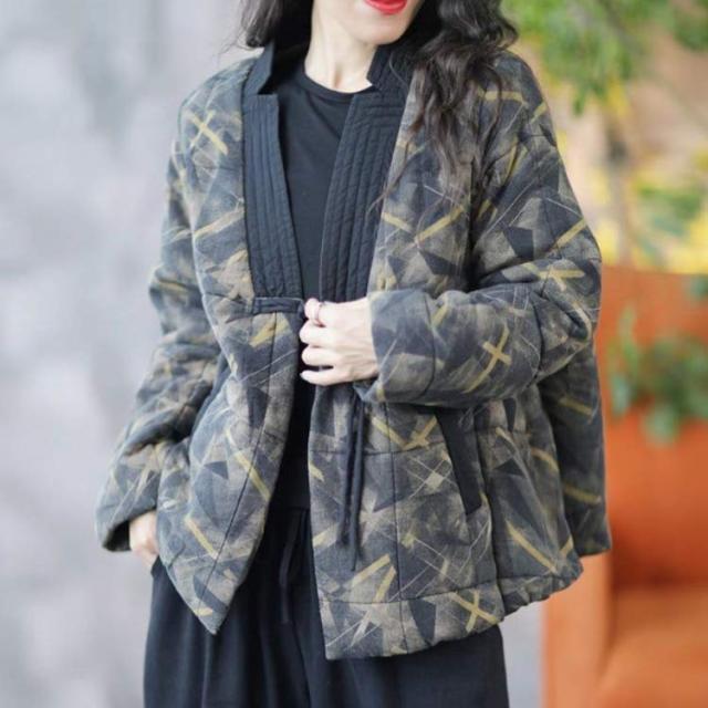 チャイナボタン はんてん ルームウェア 羽織り レディース 半纏 中綿コート 上着 暖かい はんてん 防寒 中綿ジャケット 部屋着 上着 Vネック 袢纏 おしゃれ 幾何柄 花柄 ファッション 民族風 伝統 節電