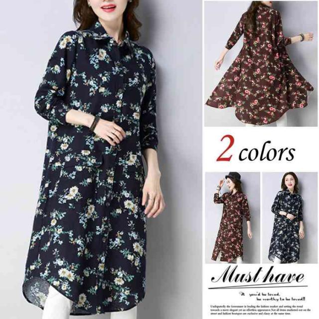 カーデ シフォン ロングカーデ 花柄 ブラウス 春 紺の通販はau Pay マーケット Rbm Shop