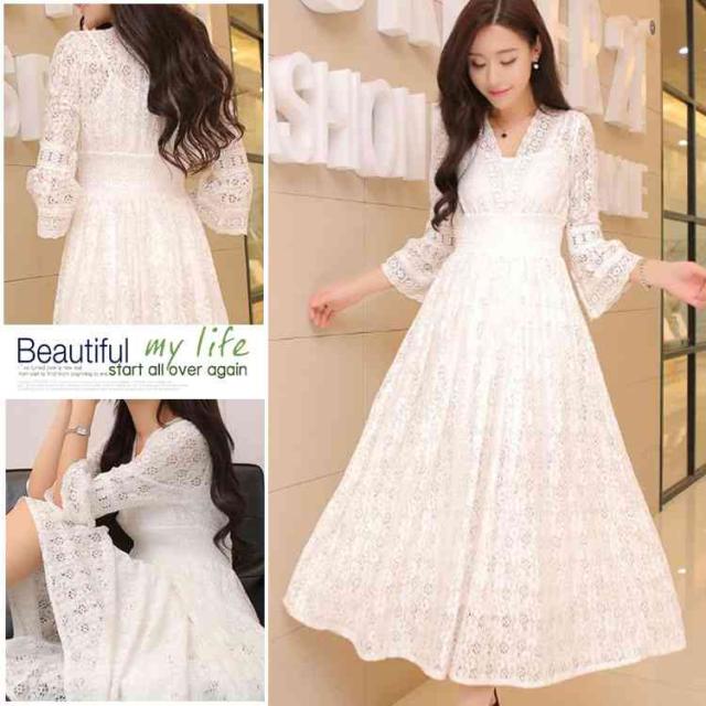 マキシワンピース 結婚式 白 レディース マキシワンピース 七分袖 レースワンピース V襟 マキシ丈 ロングワンピース 女性onepiece 大人 の通販はau Pay マーケット Rbm Shop