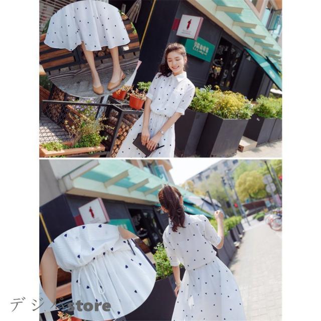 夏 白ワンピース 韓国ファション 韓国風 袖デザイン 半袖 襟付き スプライス ハート柄 おしゃれワンピース 膝丈 韓国ワンピースの通販はau Pay マーケット Rbm Shop