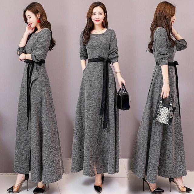 マキシワンピース レデイース ワンピース 40代 きれいめ 秋 長袖 Aライン マキシ丈 上品 おしゃれ 大人 通勤 お呼ばれ 結婚式ドレス ママコーデ