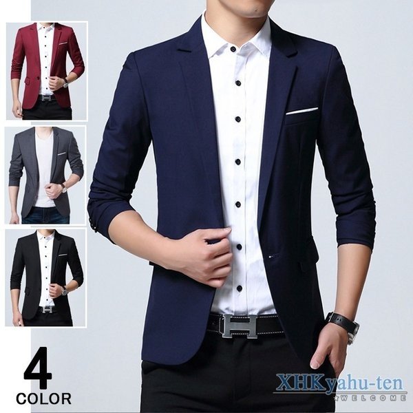 テーラードジャケット メンズ アウター ブレザー ビジネス ジャケット はおり 1つボタン 2つボタン スリム 紳士の通販は 8,014円