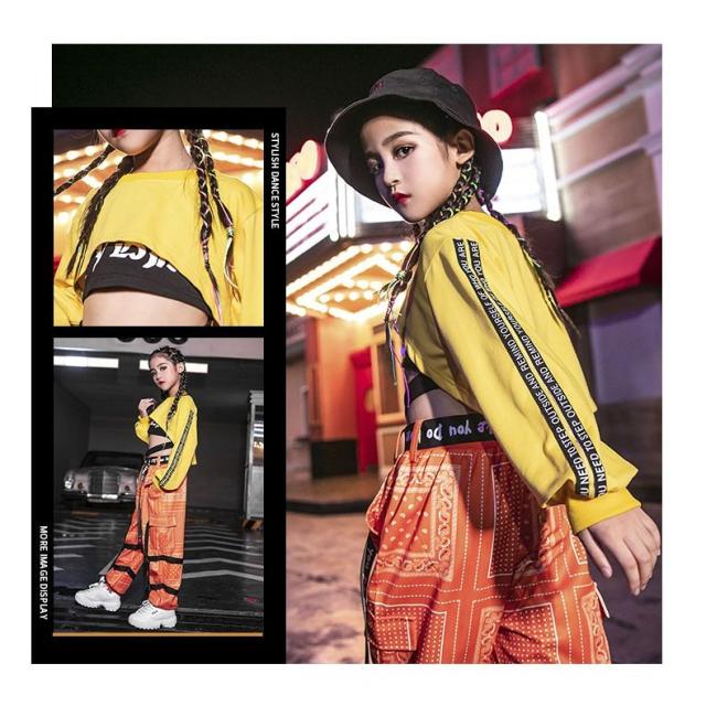 3点セット オレンジ サルエルパンツ 長袖 ジャズダンス衣装 タンク