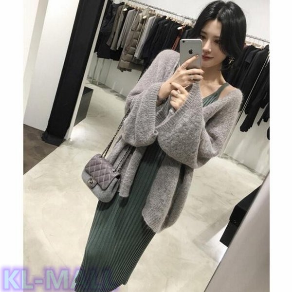 ニットカーディガンワンピースの2点セット 大きいサイズお呼ばれ 通勤通学美スタイル着やせカジュアル 秋新作