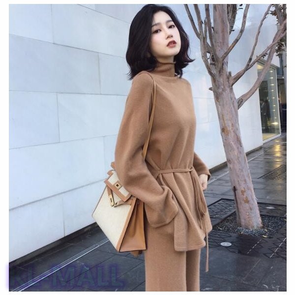 レディース セットアップ パンツスーツ KL ガウチョパンツ 無地 ニット 大きいサイズ ゆったり ツーピース 女子 おしゃれ 4色