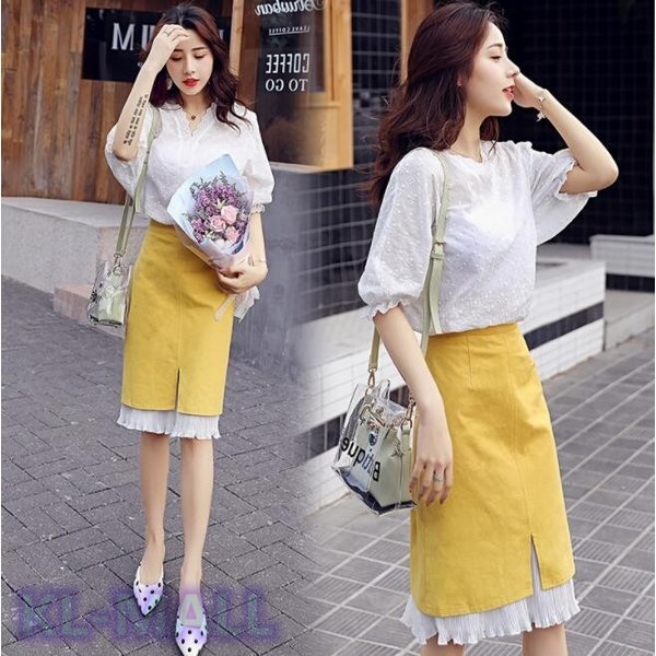 レディース セットアップ スカートセット KL 2点セット タイトスカート 着痩せ 大きいサイズ 夏新作 3色 おしゃれ