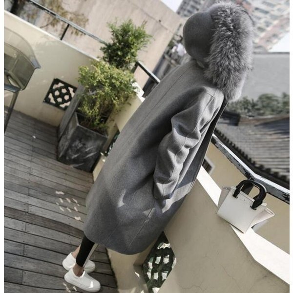 チェスターコート ロング丈 レディース ゆったり フェイクファー付き