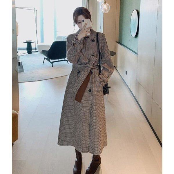 コート ロング レディース チェスターコート チェック柄 ダブルコート