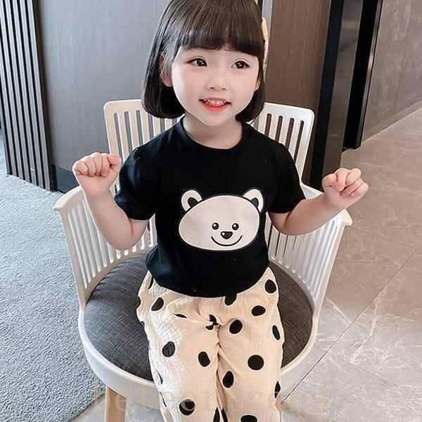 子供服キッズ女の子セットアップ上下セットトップスTシャツボトムス半袖長ズボンかわいい可愛い春夏秋くまさん水玉ドットウエストゴム