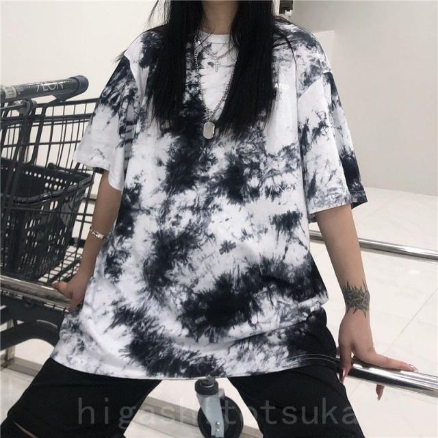 レディース「感謝価格夏限定」Tシャツ半袖タイダイ柄ゆるい夏韓国ファッショントップスBF風原宿系ダンスヒップホップカジュアル Tシャツ レディース タイダイ柄 半袖 夏 ゆるい トップス 韓国