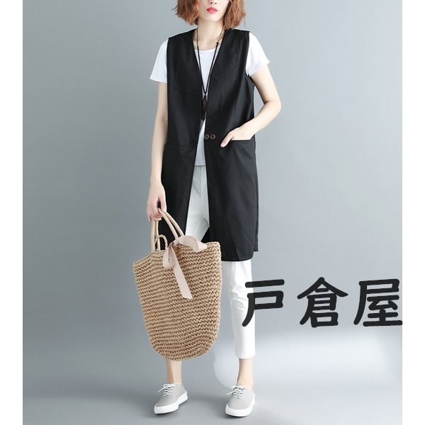 ジレ レディース ベスト ロングジレ ジレンチ 黒 トップス