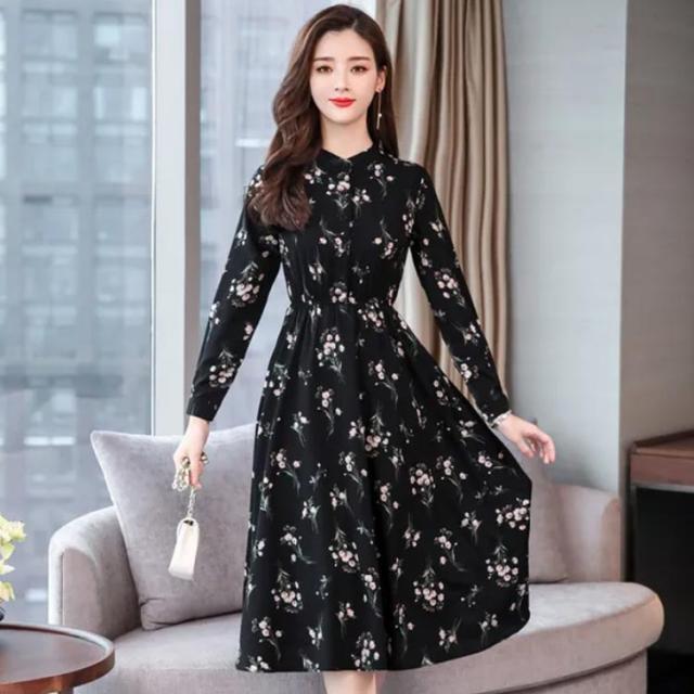 o k uni花柄プリント 長袖ロングワンピース　タグつき 花柄プリント 長袖ロングワンピース タグつき o k uni花柄プリント