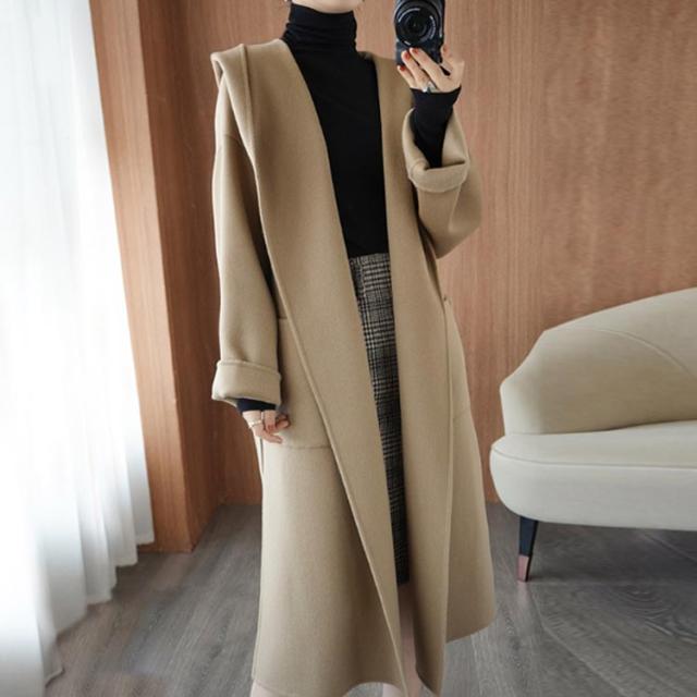 ウールコート フード付き レディース ベルテッドコート ロングコート