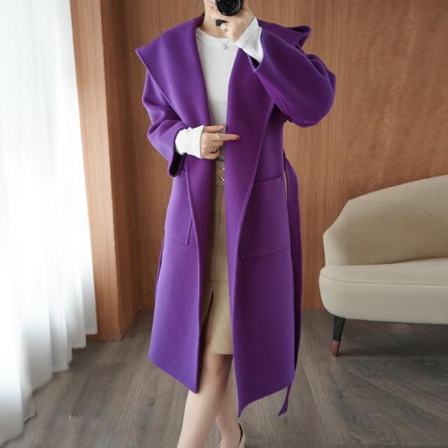 ウールコート フード付き レディース ベルテッドコート ロングコート