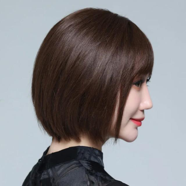 人毛100% フルウィッグ 医療用 ショートボブ モカブラウン ストレート 茶髪 医療用ウィッグ 部分手植え 人毛100% ナチュレシリーズ 選べる3