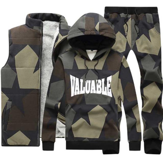 メンズ セットアップ 3点セット スウェット 上下セット 裏起毛 ワンマイルウェア 防寒 秋冬 お兄系 迷彩 ジャージ パーカー カジュアル メンズ セットアップ 3点セット スウェット 上下セット 裏起毛