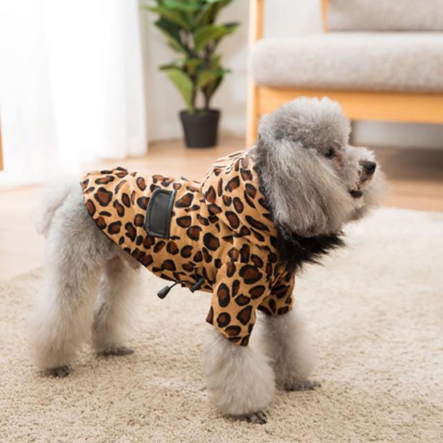 送料無料 ドッグウェア 裏起毛 ヒョウ柄 レオパード パーカー 犬服