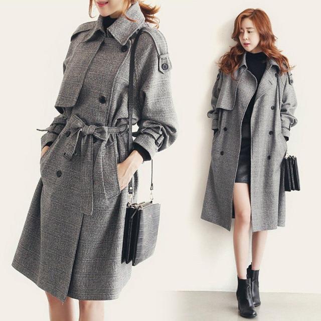 トレンチコート レディース 40代 秋冬 トレンチコート ロング丈 チェック柄 トレンチコート スプリングコート ジャケット 韓国風 ゆったり カジュアル アウターの通販は 7,530円
